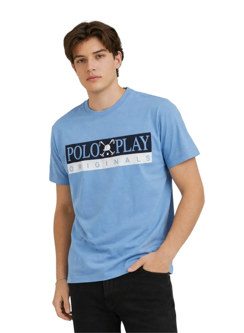 لعب البولو تيشيرت رجالي مطبوع - أزرق